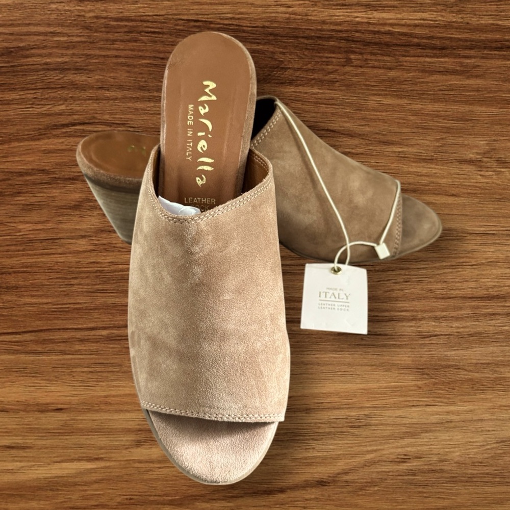 MARIELLA Tan Mules Slip-On Suede 8M